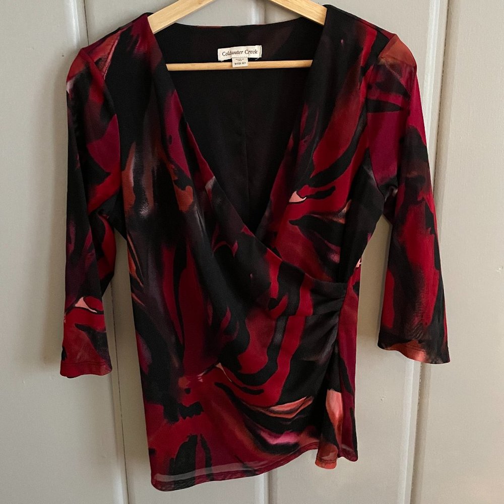 Red Abstract Long-Sleeve Blouse